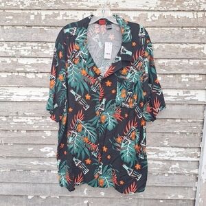 Coca Cola Hawaiian Tropical Print Black Shirt Size XXL NWT